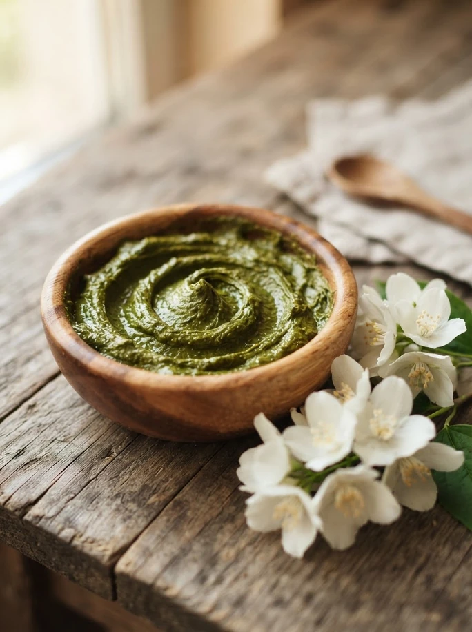 Fresh natural henna paste in a bowl