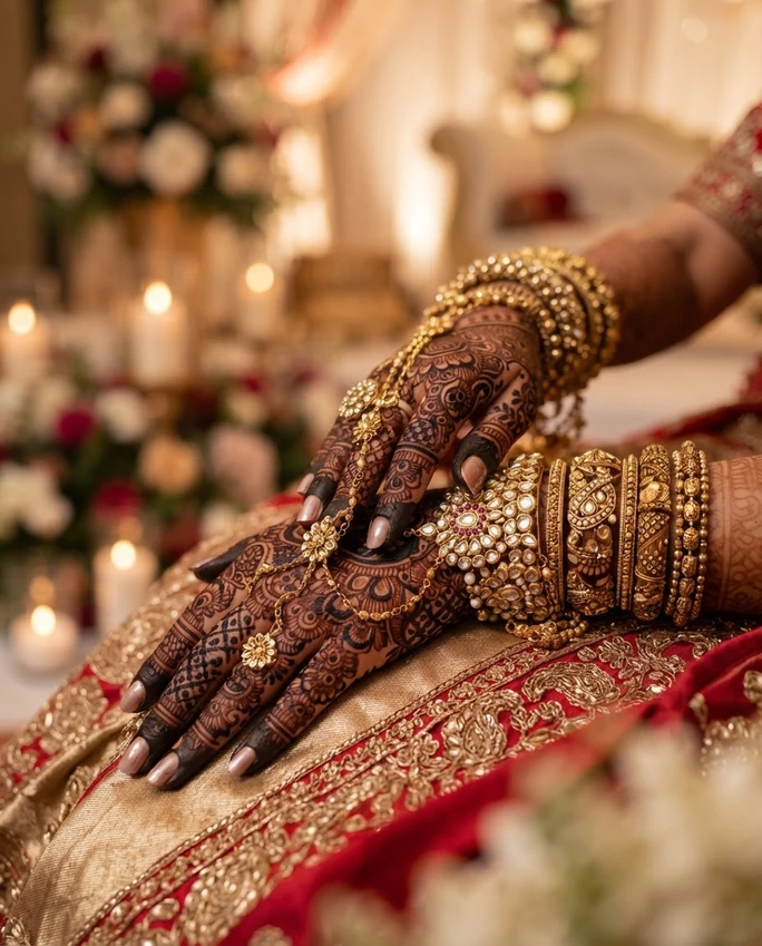 Custom bridal mehndi with jewellery
