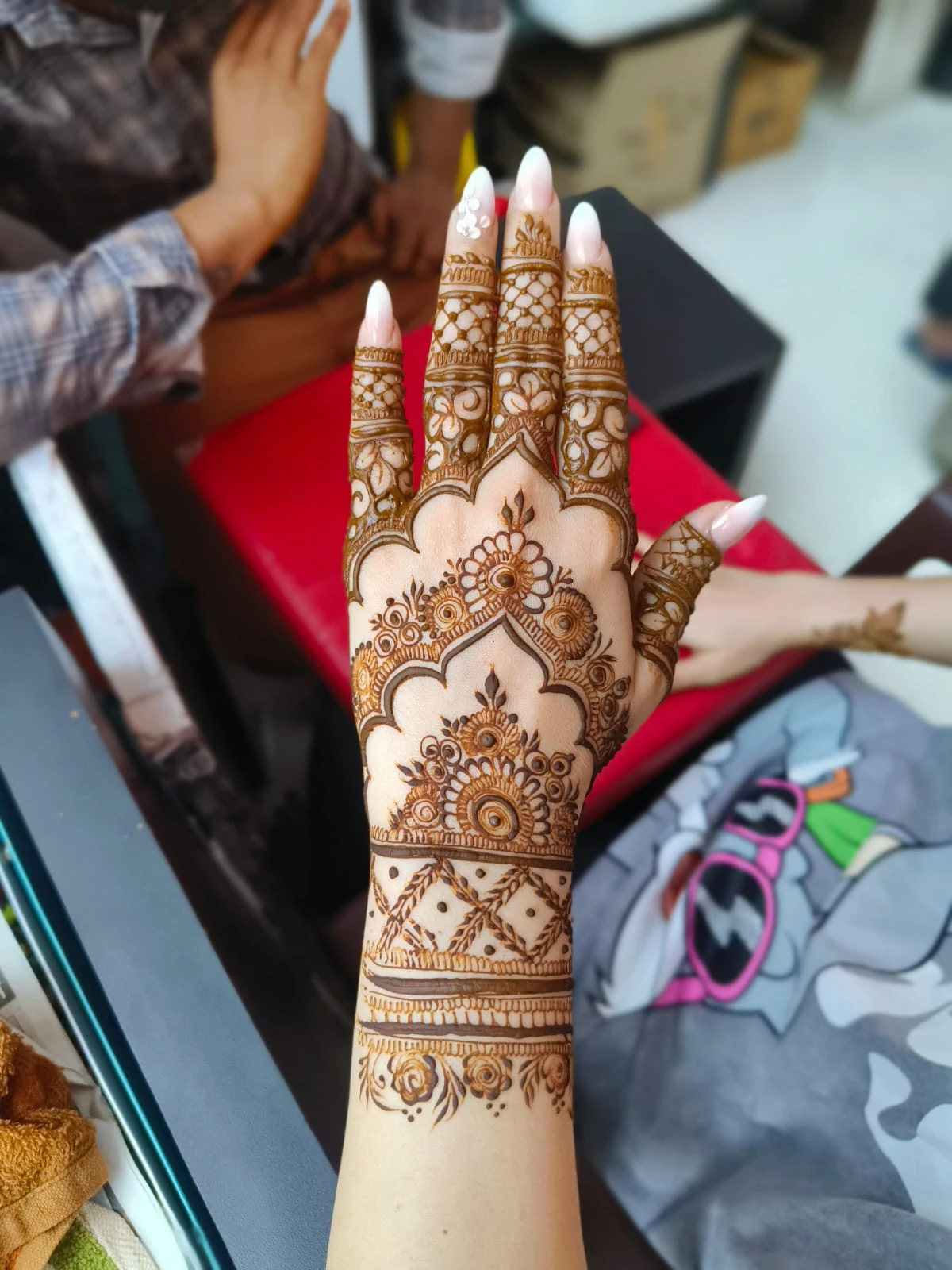 Detailed bridal mehndi on palm and fingers