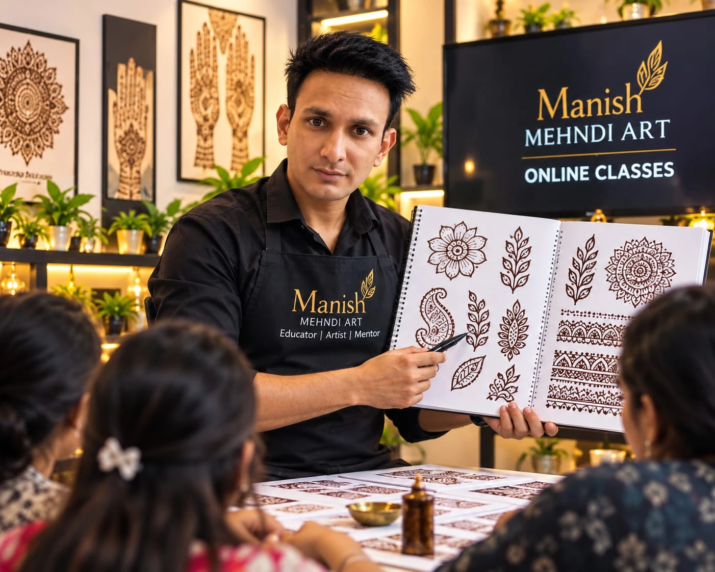 Manish showing his mehndi design sketchbook