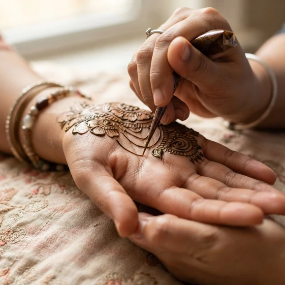 Mehndi being applied